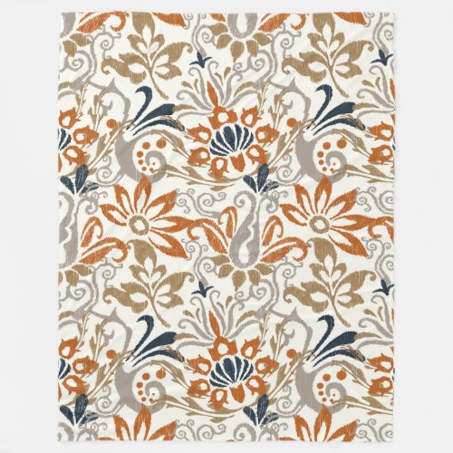 Ikat Floral Paisley Seamless Pattern Fleece Blanket