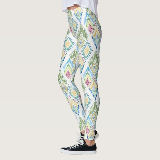 Ikat Floral Seamless Pattern Leggings (Left)
