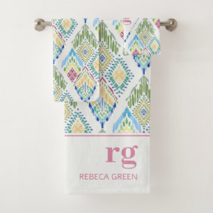 Ikat Floral Seamless Pattern Modern Monogram Bath Towel Set