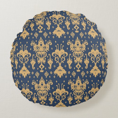 Ikat folklore ornament oriental pattern round pillow