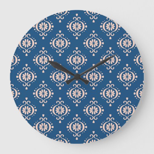 Ikat Geometric Folklore Damask Ornament Large Clock