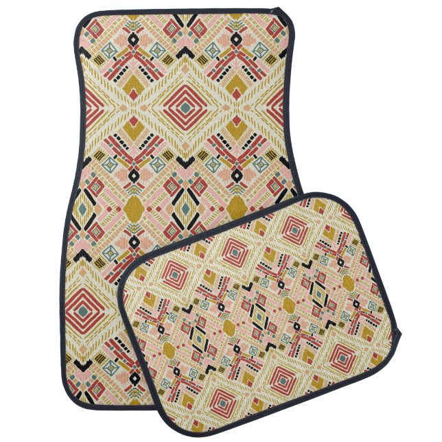 Ikat geometric folklore, oriental damask pattern. car floor mat (Set)