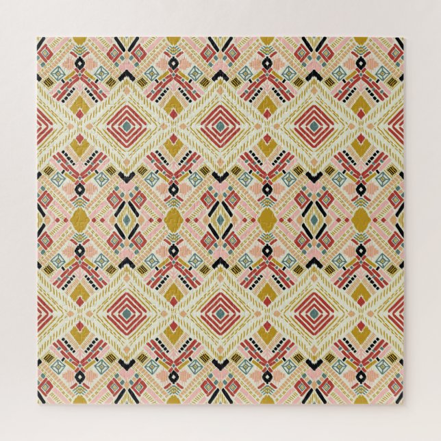 Ikat geometric folklore, oriental damask pattern. jigsaw puzzle (Vertical)