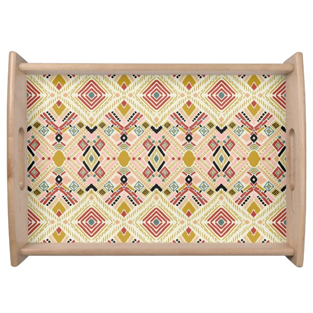 Ikat geometric folklore, oriental damask pattern. serving tray (Front)