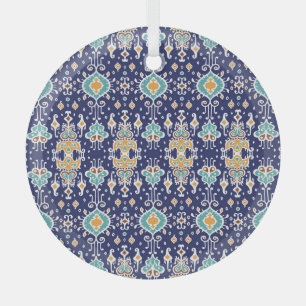 Ikat Geometric: Folklore Oriental Ornament. Glass Ornament