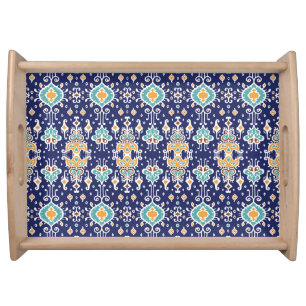 Ikat Geometric: Folklore Oriental Ornament. Serving Tray