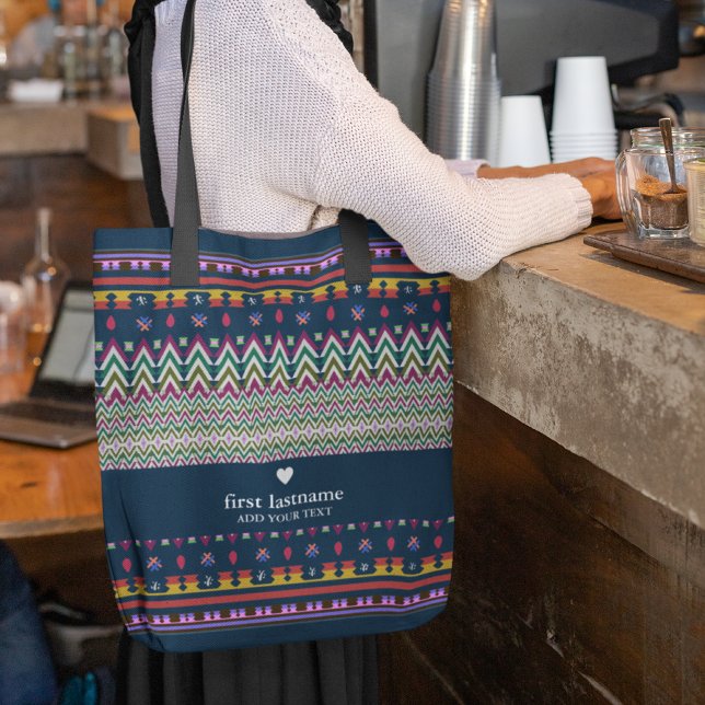 Ikat Geometric Folklore Ornament Background | Name Tote Bag (Creator Uploaded)