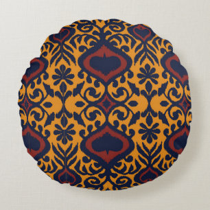 Ikat geometric folklore ornament. Oriental damask Round Pillow