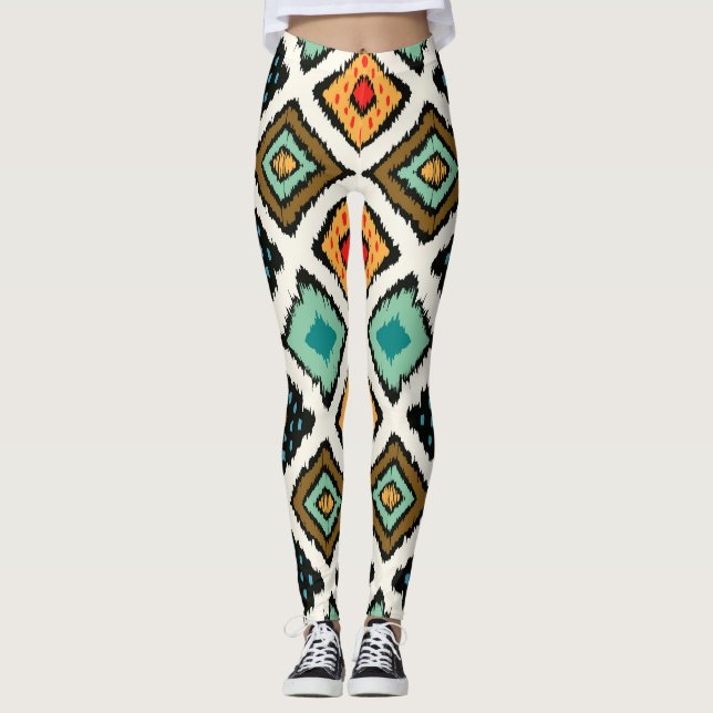 Ikat geometric, folklore tribal texture. leggings (Front)