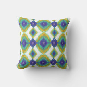 IKAT Modern Vintage Peacock Colors Diamond Pattern Throw Pillow