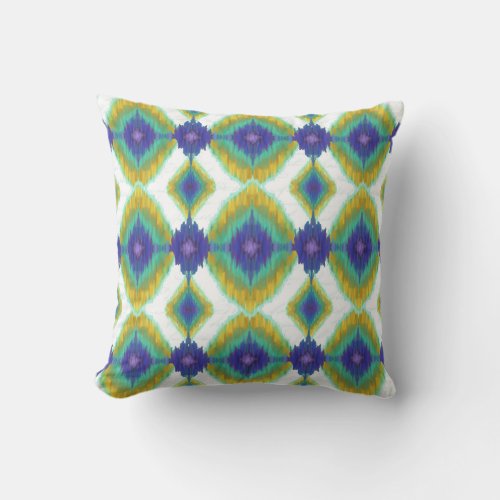 IKAT Modern Vintage Peacock Colors Diamond Pattern Throw Pillow