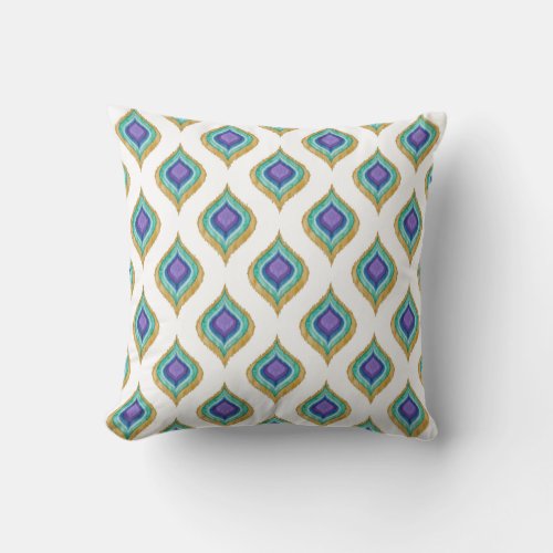 IKAT Modern Vintage Peacock Feather Eye Patterned Throw Pillow