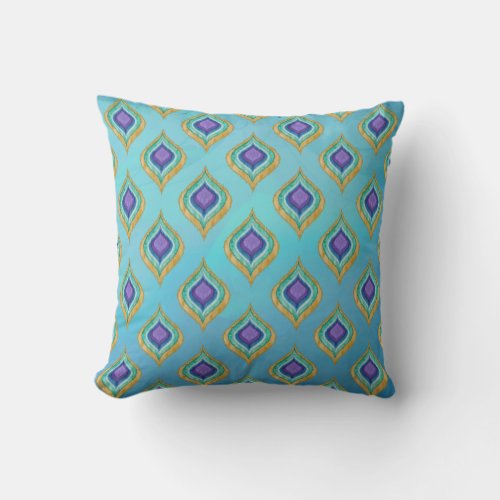 IKAT Modern Vintage Peacock Feather Ombre Pattern Throw Pillow