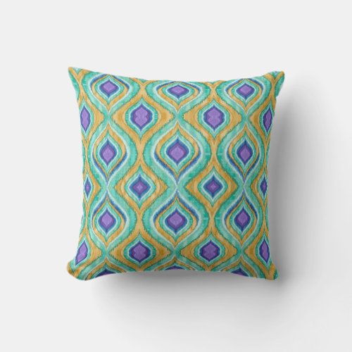 IKAT Modern Vintage Peacock Feathers Pattern Throw Pillow