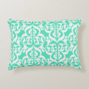 Ikat Moorish Damask - aqua and white Accent Pillow