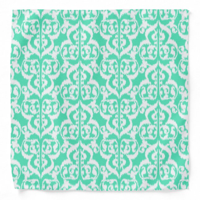 Ikat Moorish Damask - aqua and white Bandana (Front)