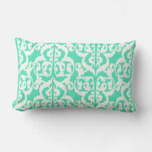 Ikat Moorish Damask - aqua and white Lumbar Pillow
