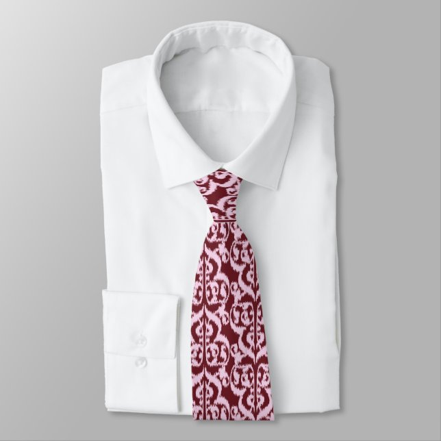 Ikat Moorish Damask - burgundy and pink Neck Tie (Tied)