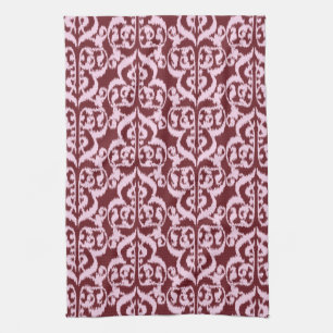 Ikat Moorish Damask - burgundy and pink Towel