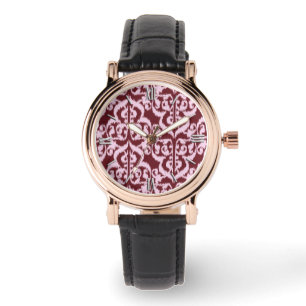 Ikat Moorish Damask - burgundy and pink Watch