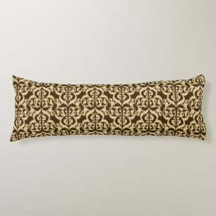 Ikat Moorish Damask - chocolate brown and tan Body Pillow