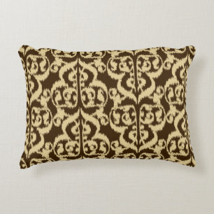 Ikat Moorish Damask - chocolate brown and tan Decorative Pillow