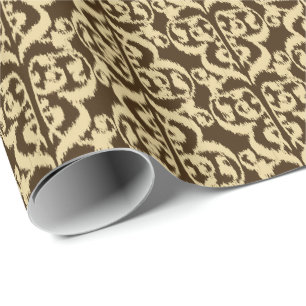 Ikat Moorish Damask - chocolate brown and tan Wrapping Paper