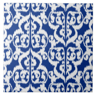 Ikat Moorish Damask - cobalt blue and white Ceramic Tile