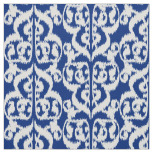 Ikat Moorish Damask - cobalt blue and white Fabric