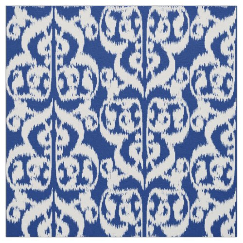 Ikat Moorish Damask _ cobalt blue and white Fabric