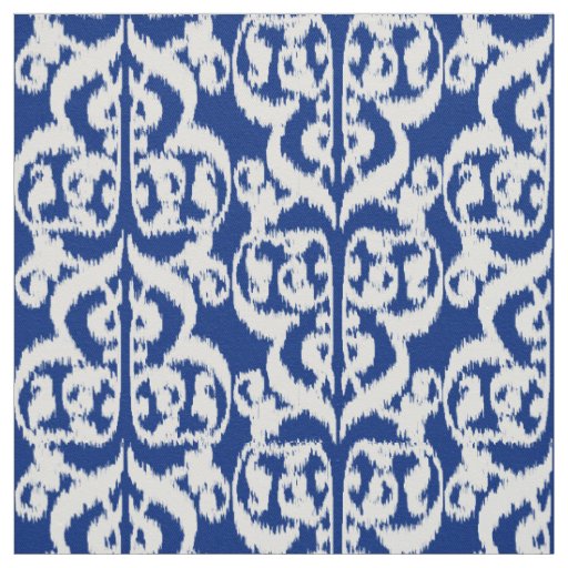 Ikat Moorish Damask - cobalt blue and white Fabric