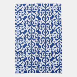 Ikat Moorish Damask - cobalt blue and white Kitchen Towel
