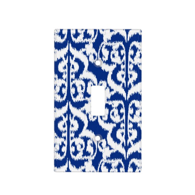 Ikat Moorish Damask - cobalt blue and white Light Switch Cover (Front)