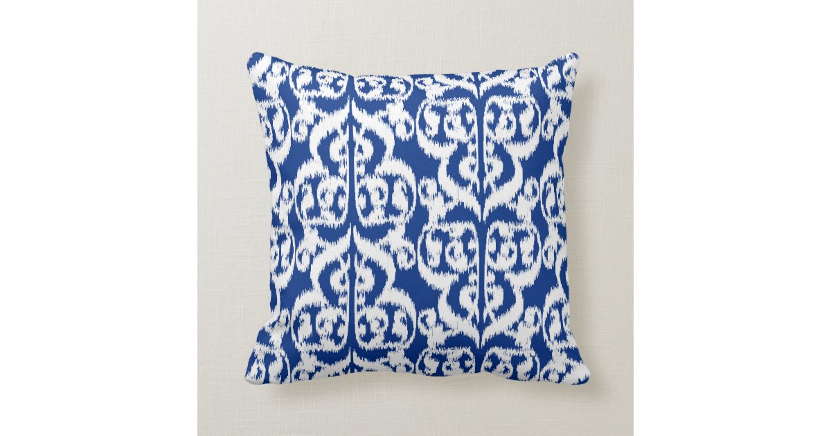 Ikat Moorish Damask - cobalt blue and white Throw Pillow Zazzle