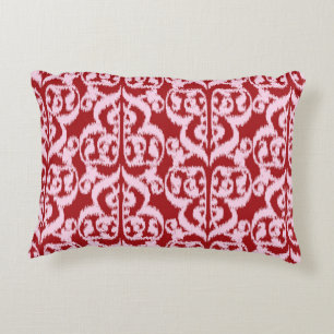 Ikat Moorish Damask - dark red and pink Accent Pillow