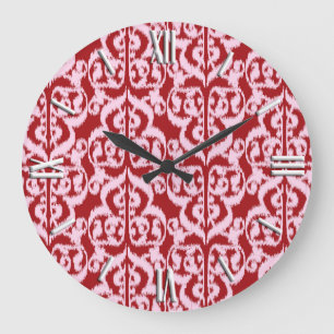 Ikat Moorish Damask - dark red and pink Large Clock