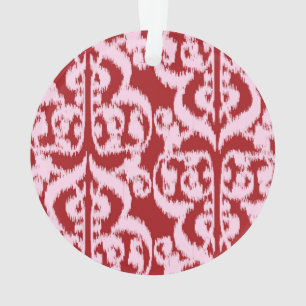 Ikat Moorish Damask - dark red and pink Ornament