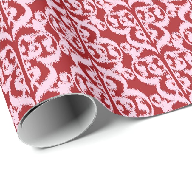 Ikat Moorish Damask - dark red and pink Wrapping Paper (Roll Corner)
