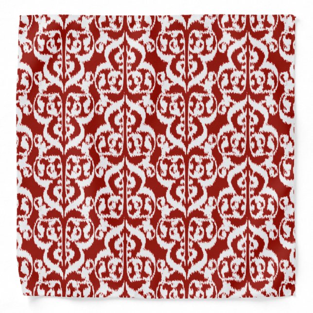 Ikat Moorish Damask - dark red and white Bandana (Front)