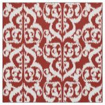 Ikat Moorish Damask - dark red and white Fabric