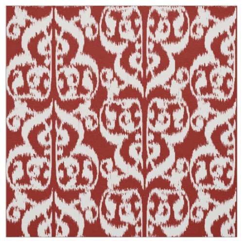 Ikat Moorish Damask _ dark red and white Fabric