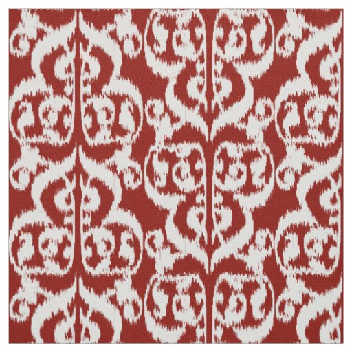 Ikat Moorish Damask - dark red and white Fabric