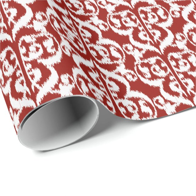 Ikat Moorish Damask - dark red and white Wrapping Paper (Roll Corner)