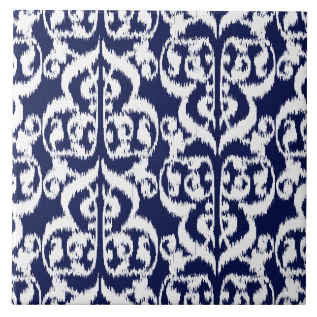 Ikat Moorish Damask - indigo and white Tile (Front)