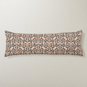 Ikat Moorish Damask - peach and charcoal grey Body Pillow