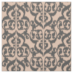 Ikat Moorish Damask - peach and charcoal grey Fabric