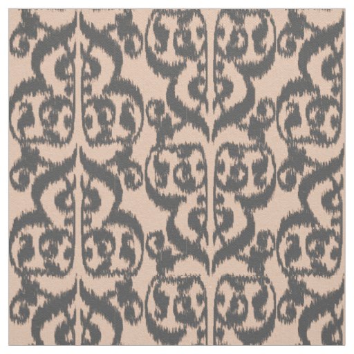 Ikat Moorish Damask - peach and charcoal grey Fabric