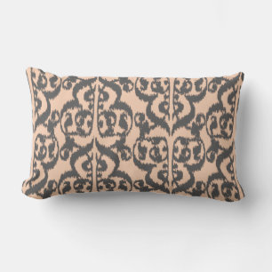 Ikat Moorish Damask - peach and charcoal grey Lumbar Pillow