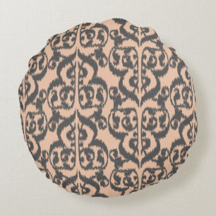 Ikat Moorish Damask - peach and charcoal grey Round Pillow