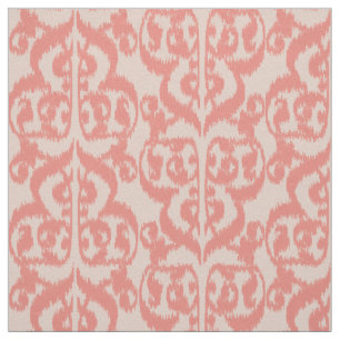 Ikat Moorish Damask - peach and coral pink Fabric